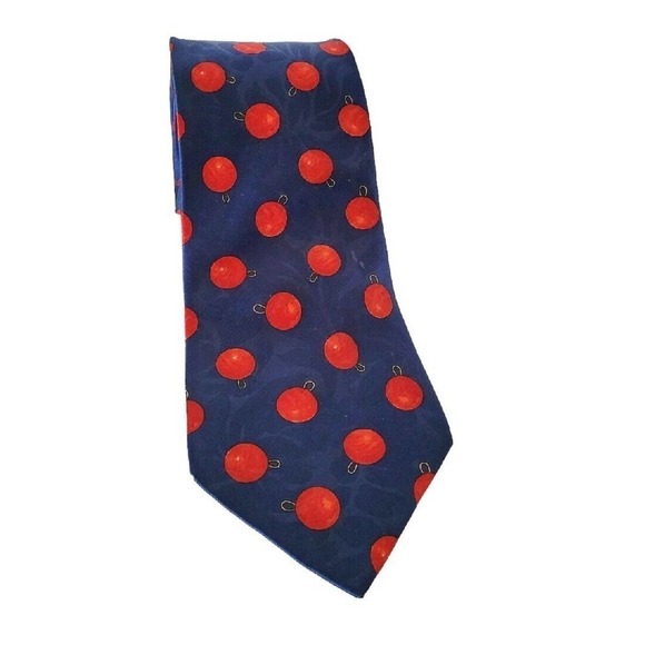 Burberry Other - Vtg Burberrys 100% Silk Neck Tie 56" Christmas Ornament Print Navy Red